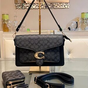 Elegant Black and Gray Flap Shoulder Bag